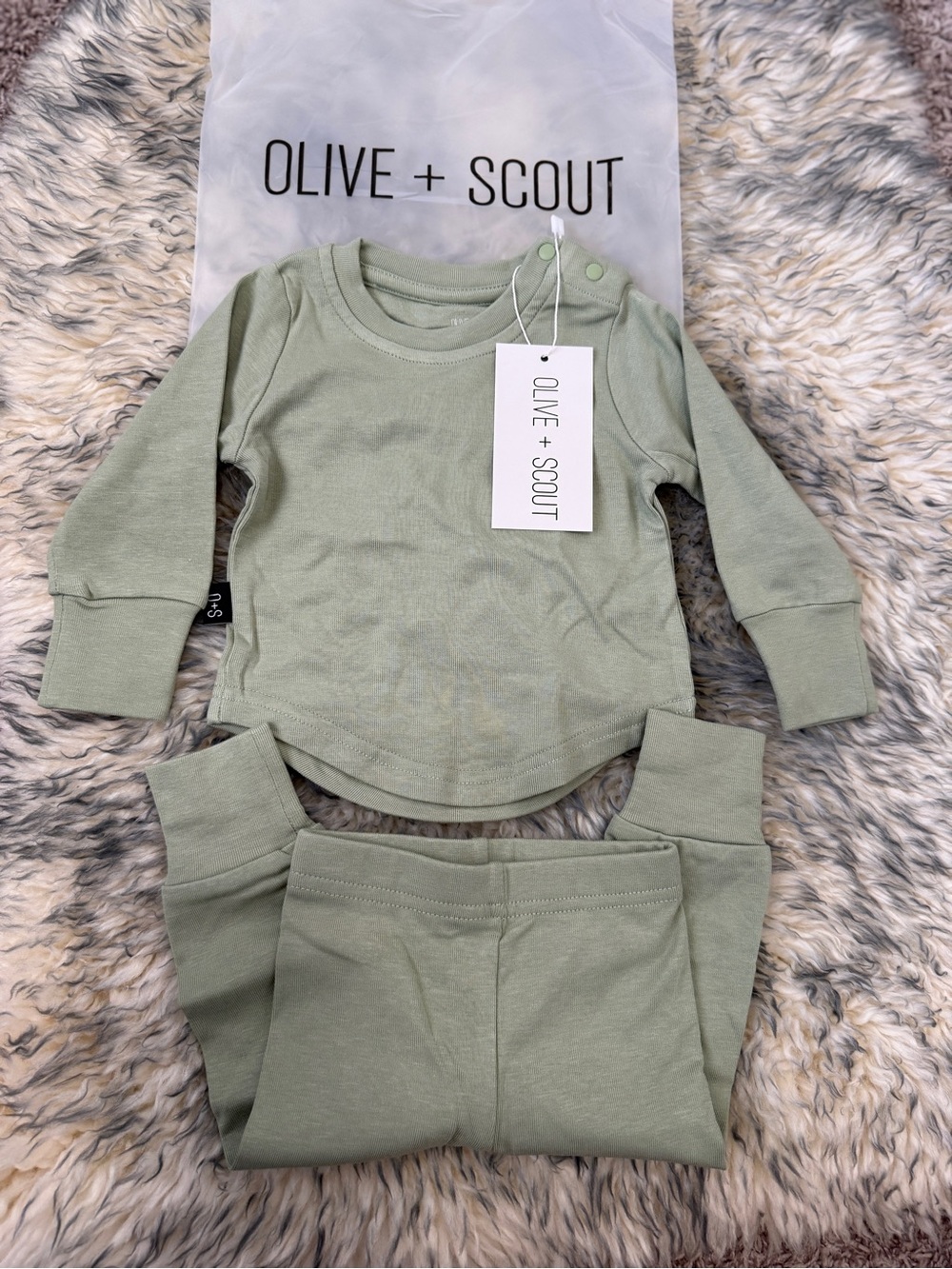 Olive + Scout Sage Green Baby Long Sleeve Top Set